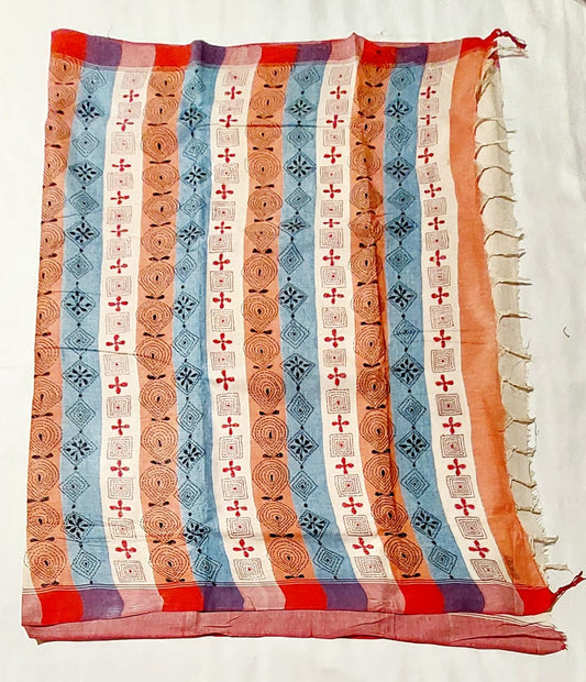 Purely Handmade Dual Color Khadi Kantha Embroidered Saree