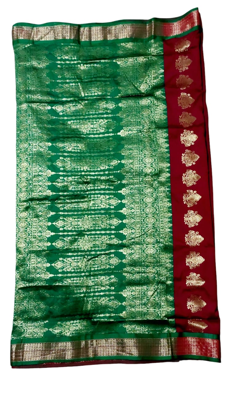 Women's Bomkai Silk Saree with Meenakari Thread & Golden Zari Work