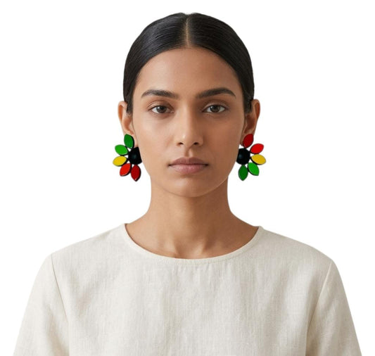 Terracotta Half - Circle Floral Stud Earrings
