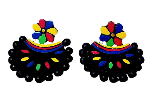 Fashweave Purely Handmade Terracotta Stud Earrings (Half Circle Floral Design)