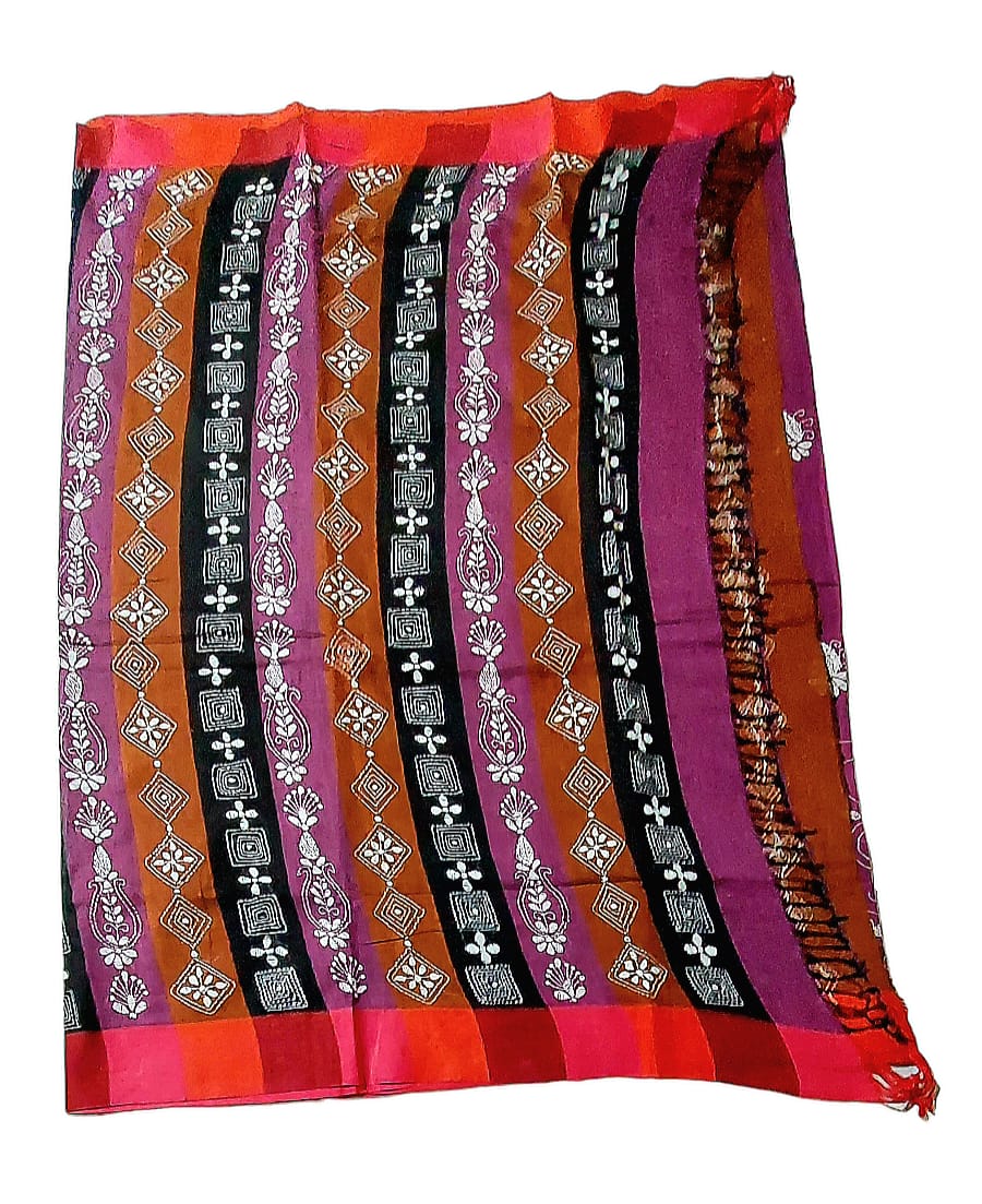Purely Handmade Dual Colour Khadi Kantha Embroidered Saree