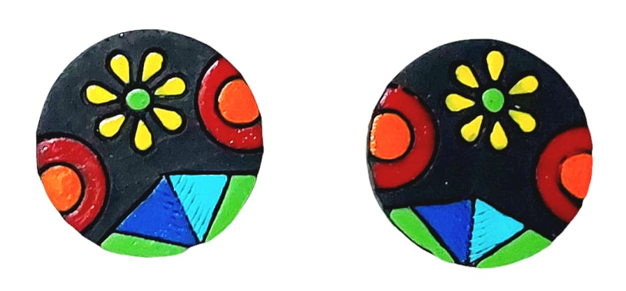 Purely Handmade Round Shaped Terracotta Stud Earrings