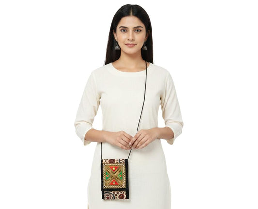 Ajrakh Printed Kutch Embroidery Sling Bag
