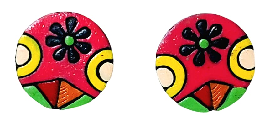 Purely Handmade Round Shaped Terracotta Stud Earrings