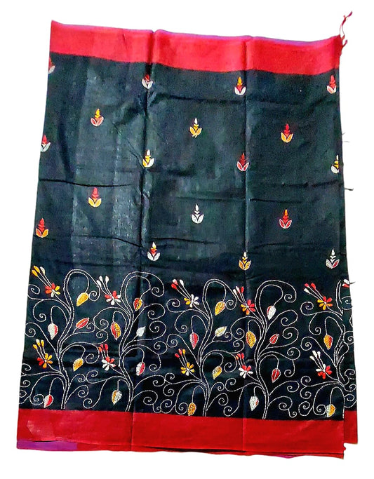 Purely Hand Embroidered Khadi Kantha Saree