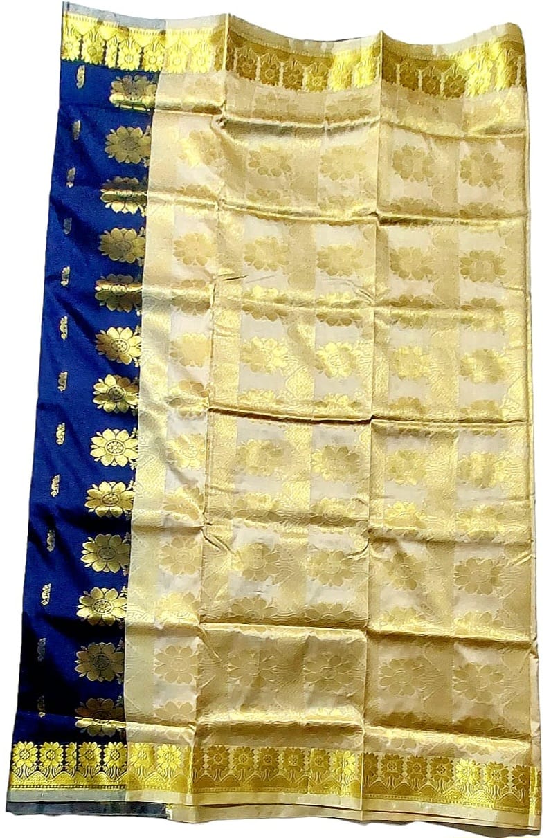 Women's Bomkai Silk Saree with Meenakari Thread & Golden Zari Work