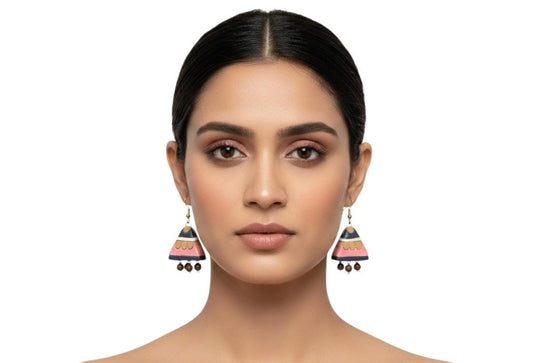 Purely Handmade Terracotta Metallic Conical Jhumka Designer Earrings