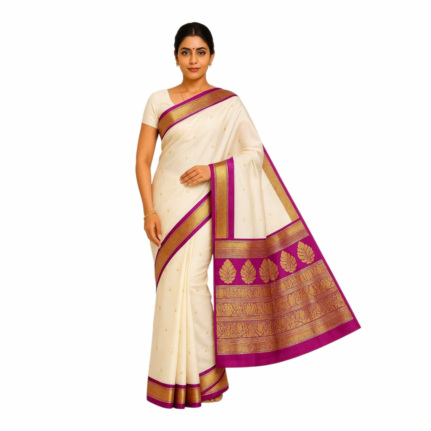 Women's Bomkai Silk Saree with Meenakari Thread & Golden Zari Work