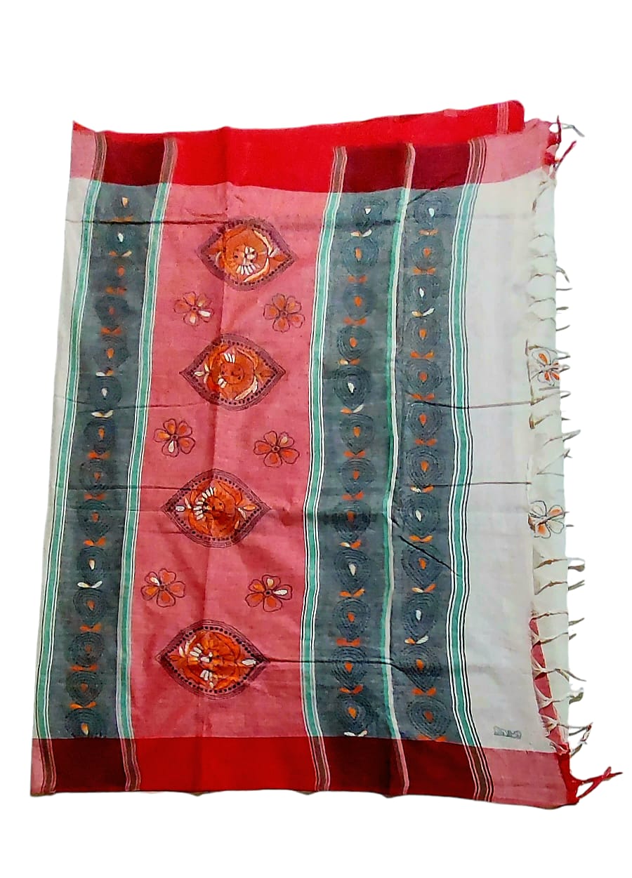 Purely Hand Embroidered Khadi Kantha Saree
