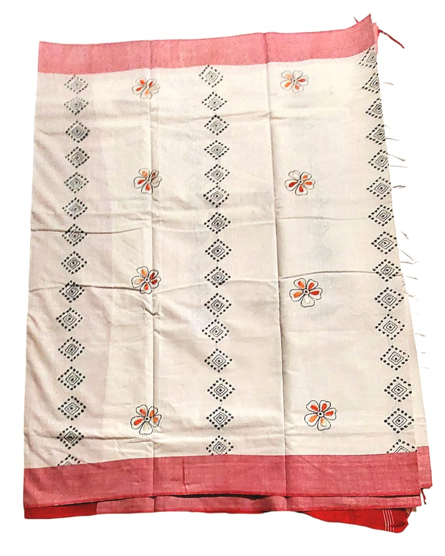 Purely Handmade Dual Colour Khadi Kantha Embroidered Saree