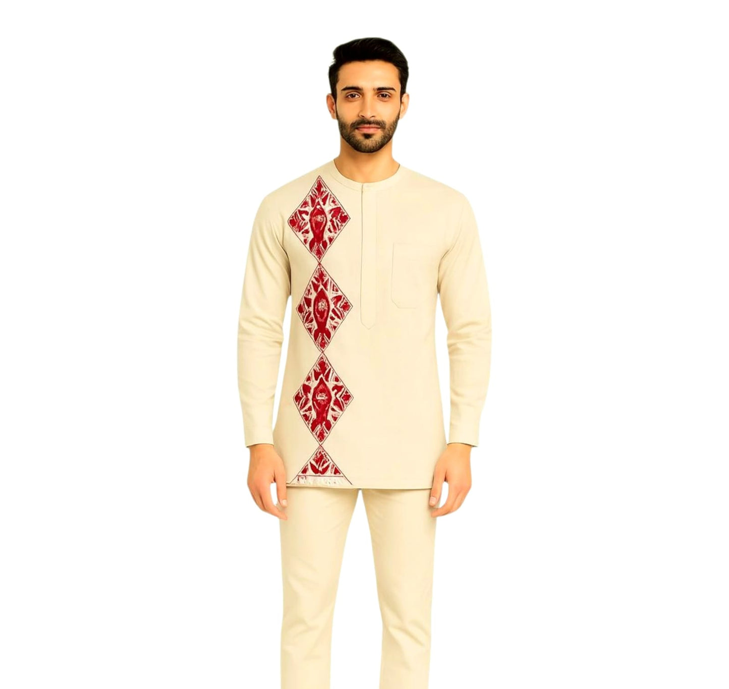 Pure Cotton Short Kurta For Men( With Kantha Stitch Hand Embroidery Work)