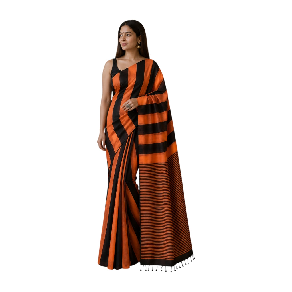 Pure Cotton Handloom Striped Sarees with Blouse Piece