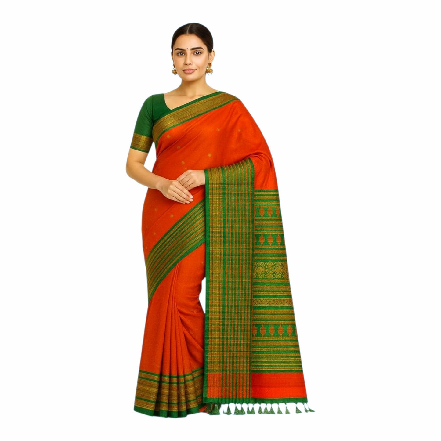 Women's Bomkai Silk Saree with Meenakari Thread & Golden Zari Work