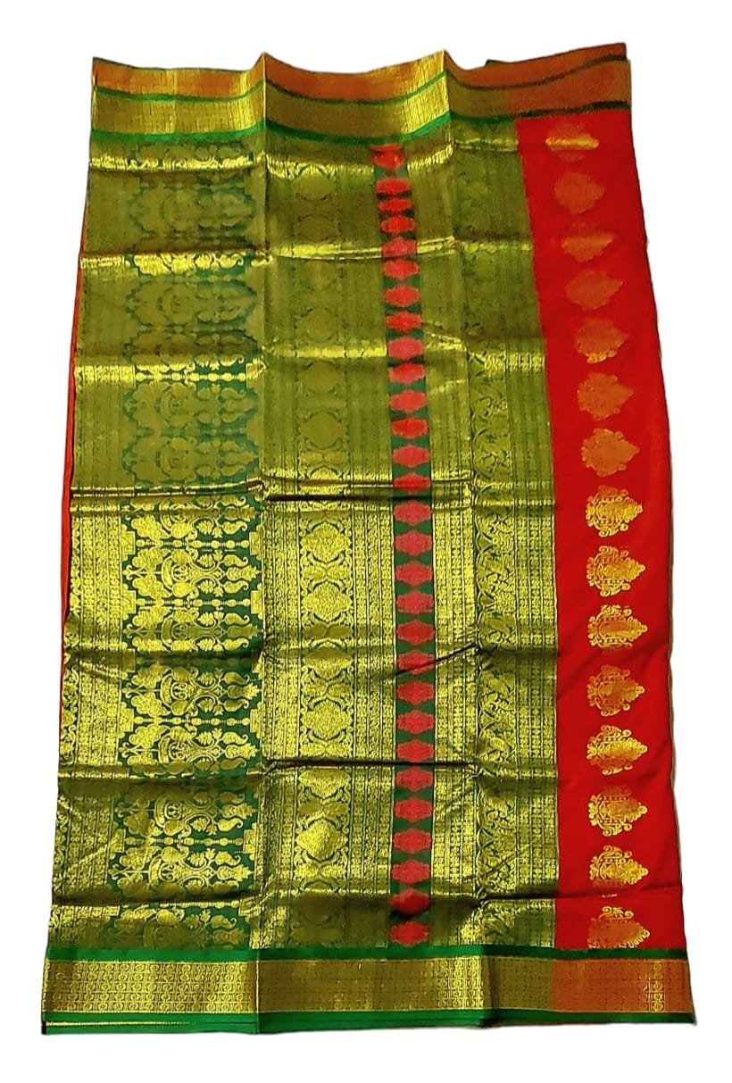 Women's Bomkai Silk Saree with Meenakari Thread & Golden Zari Work