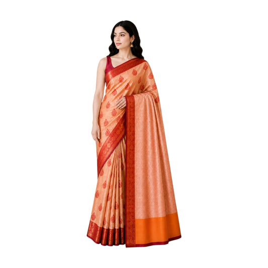 Gorgeous Silk By Cotton Saree With Stunning Zari Woven Ethnic Motifs