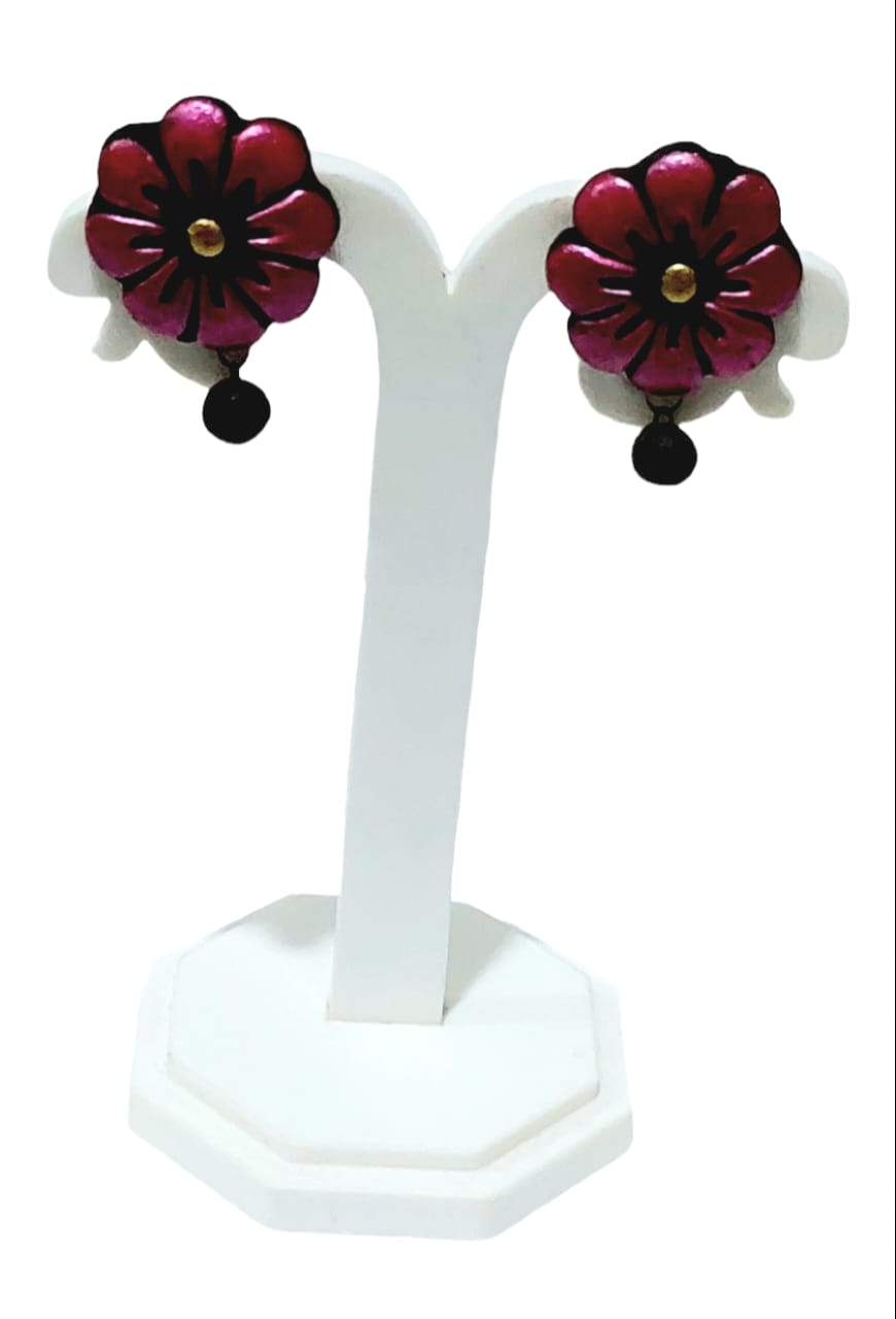 Floral Design Terracotta Stud Earrings