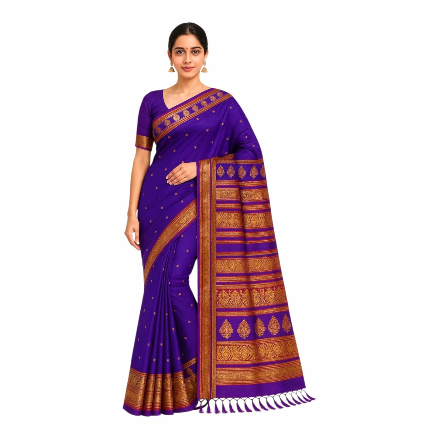 Women's Bomkai Silk Saree with Meenakari Thread & Golden Zari Work