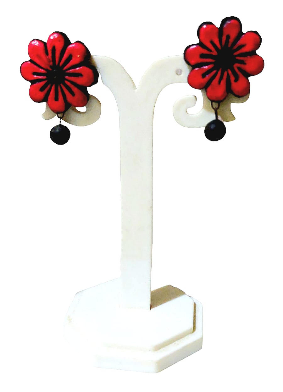 Floral Design Terracotta Stud Earrings