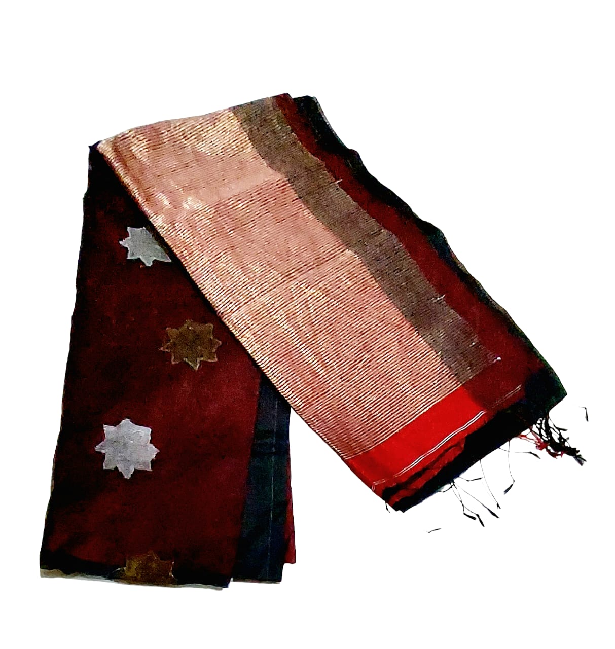 Matka Muslin Sarees With Copper & Silver Zari Work For Women & Girls