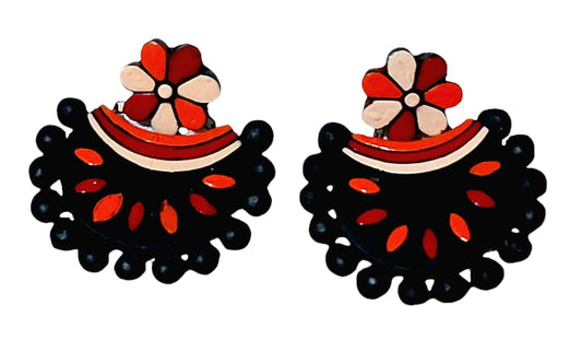 Fashweave Purely Handmade Terracotta Stud Earrings (Half Circle Floral Design)