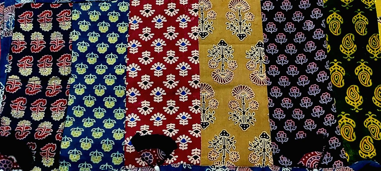 Pure Cotton Ajrakh Hand Block Printed Floral Design Patchwork Dupatta (With Tassels)