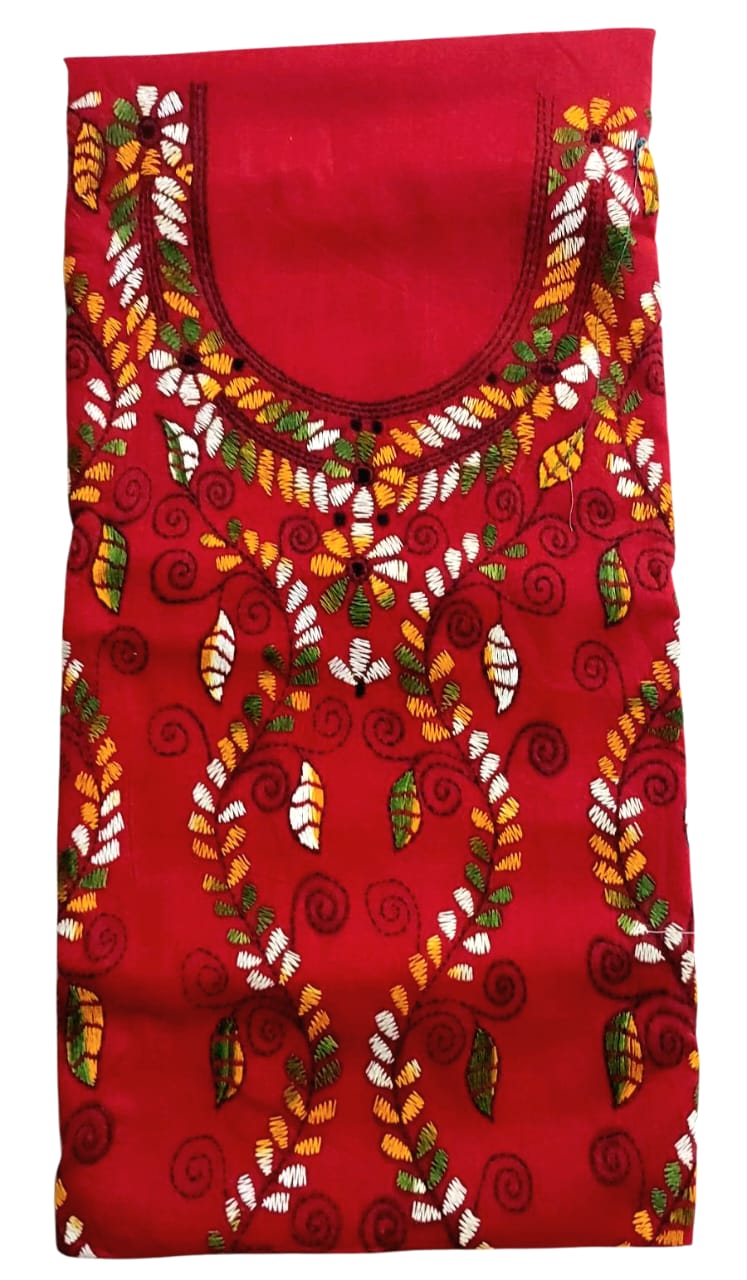 Purely Hand Embroidered Kantha Work Premium Pure Cotton Suit (3) Piece (Unstitched)