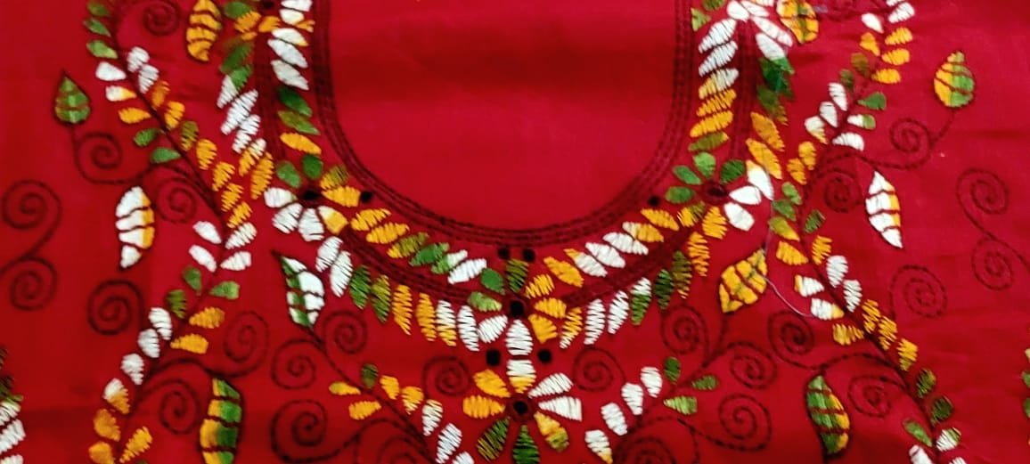 Purely Hand Embroidered Kantha Work Premium Pure Cotton Suit (3) Piece (Unstitched)