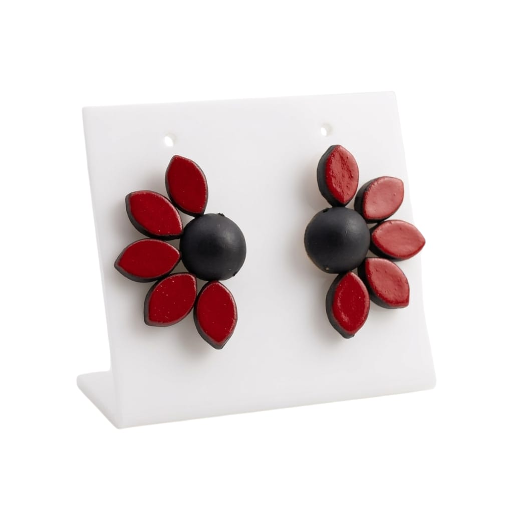 Terracotta Half - Circle Floral Stud Earrings