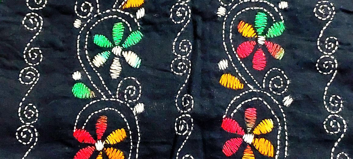Pure Cotton Bi-Colour Kantha Embroidered Palazzo Pant | Elegant, Handcrafted Traditional Design with Comfortable | Breathable Fabric for a Stylish Look