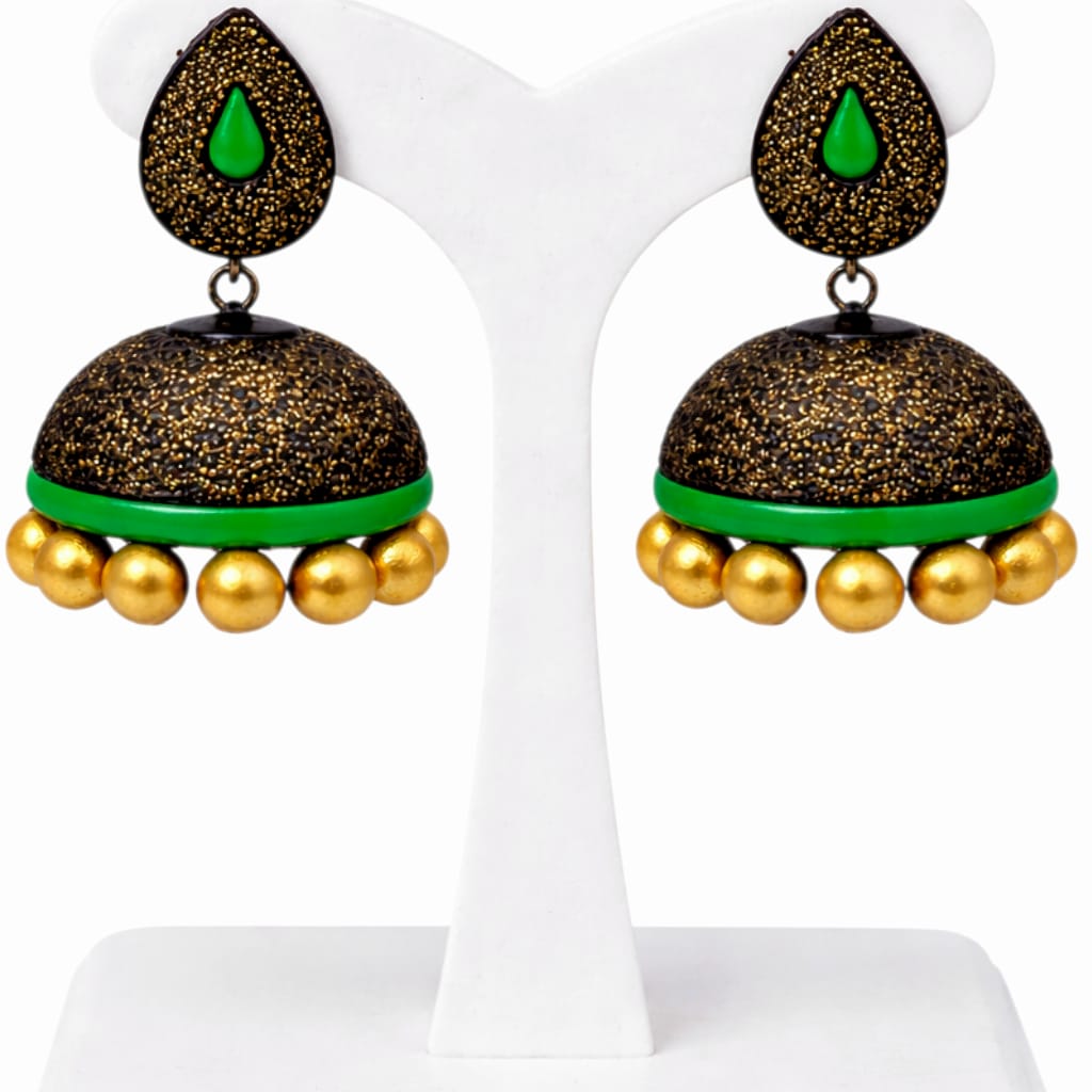 Terracotta Dual Coloured Dome Shaped Dangler Jhumka (Earrings)