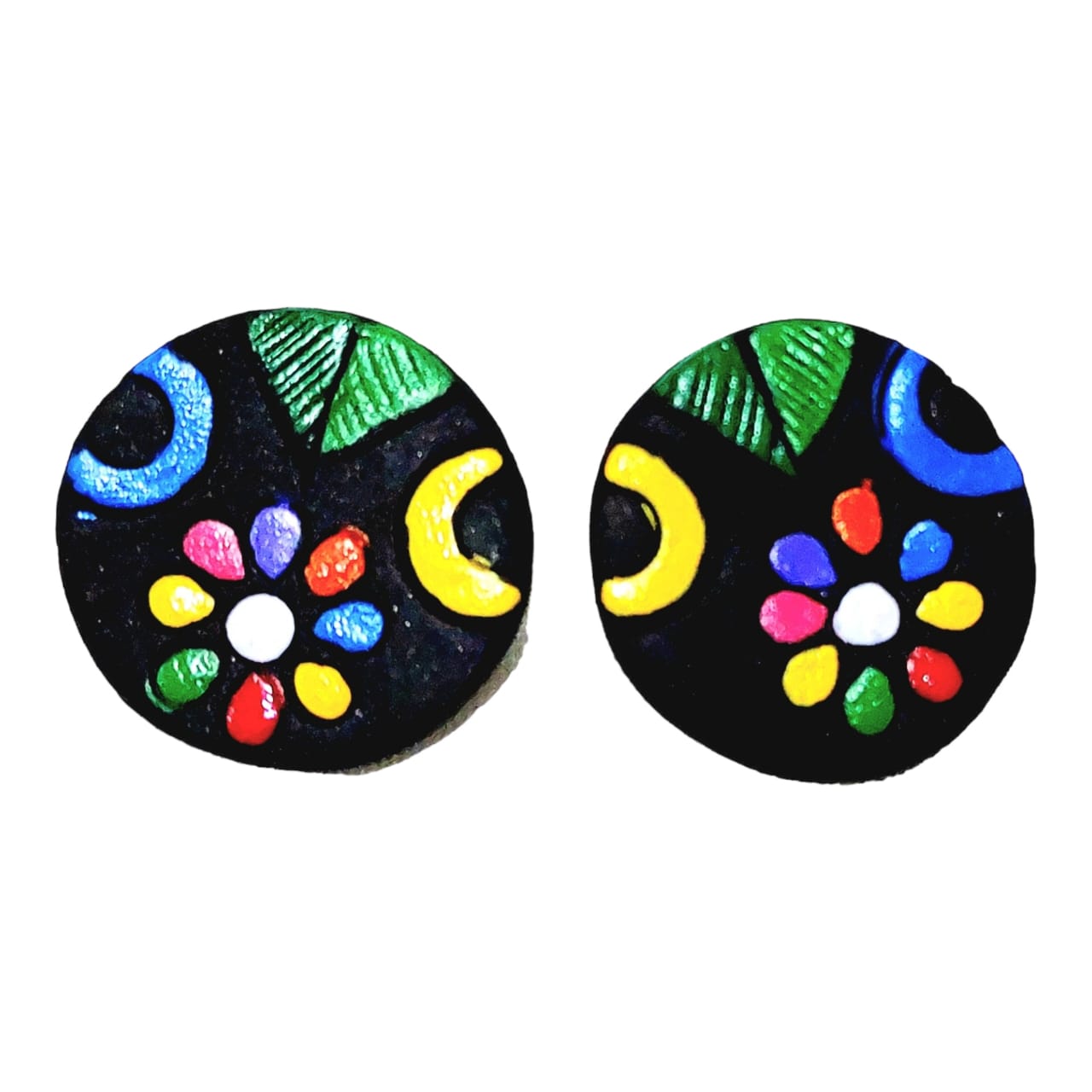 Purely Handmade Round Shaped Terracotta Stud Earrings