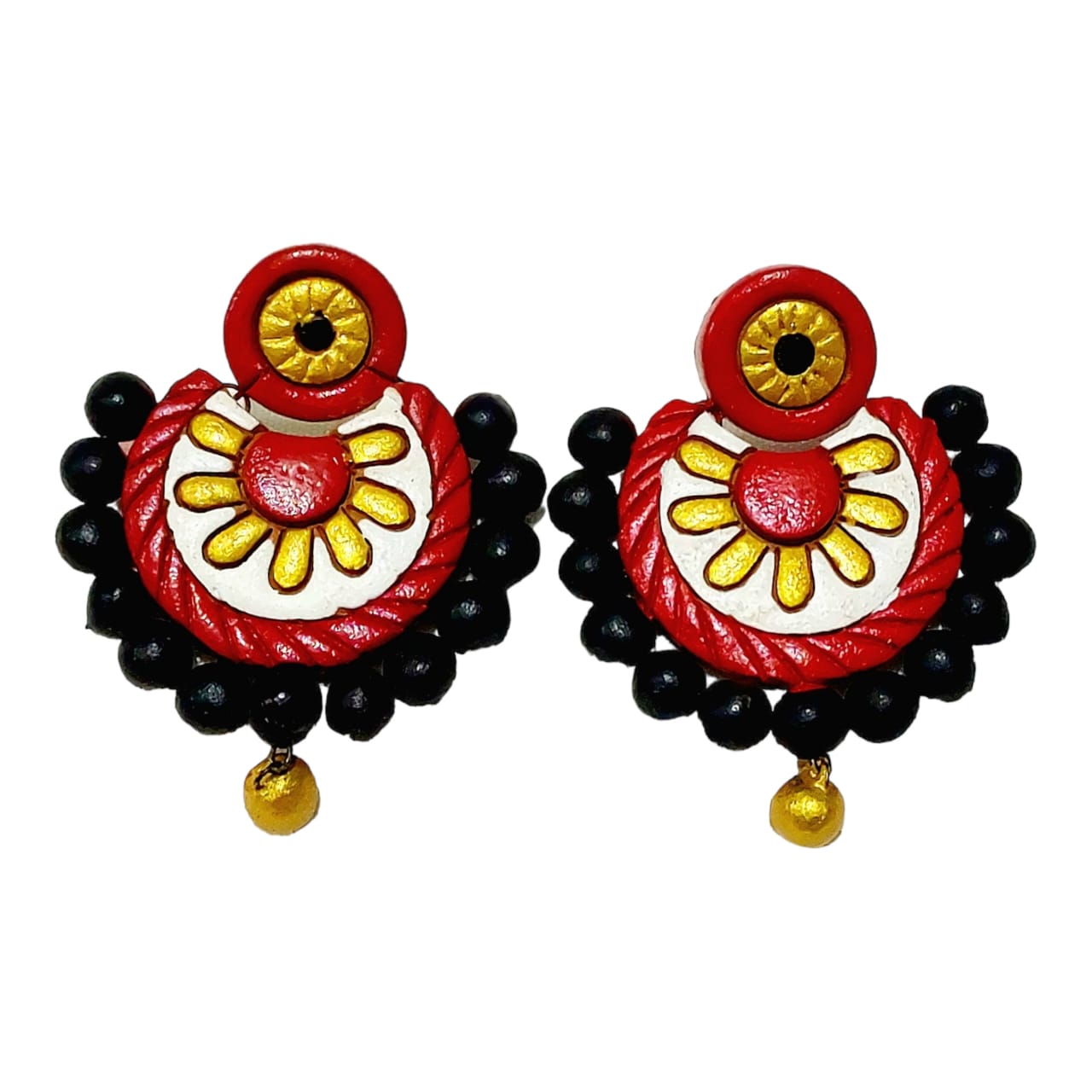 Fashweave Purely Handmade Terracotta Stud Earrings (Half Circle Floral Design)