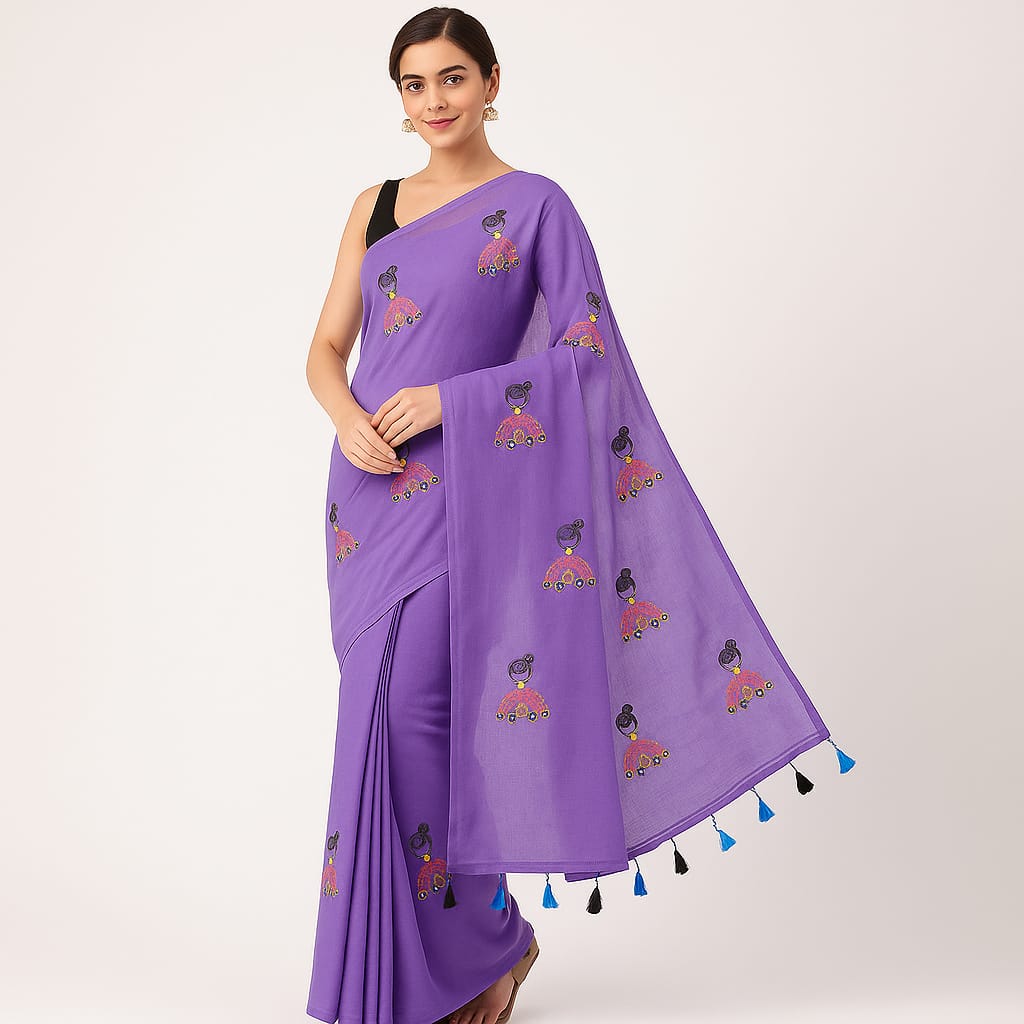 Soft Lightweight Pure Cotton Embroidered Sarees