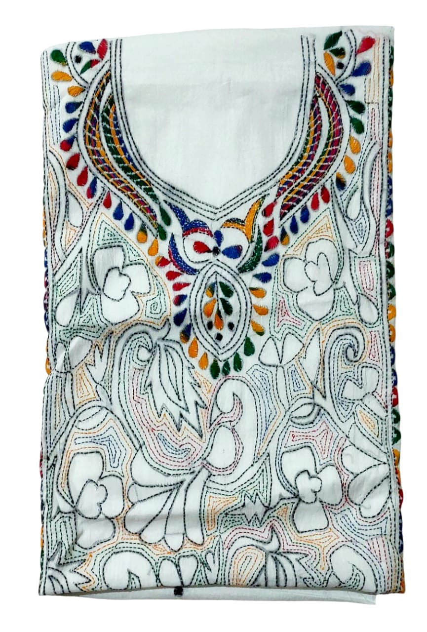 Purely Hand Embroidered Kantha Work Premium Pure Cotton Suit (3) Piece (Unstitched)