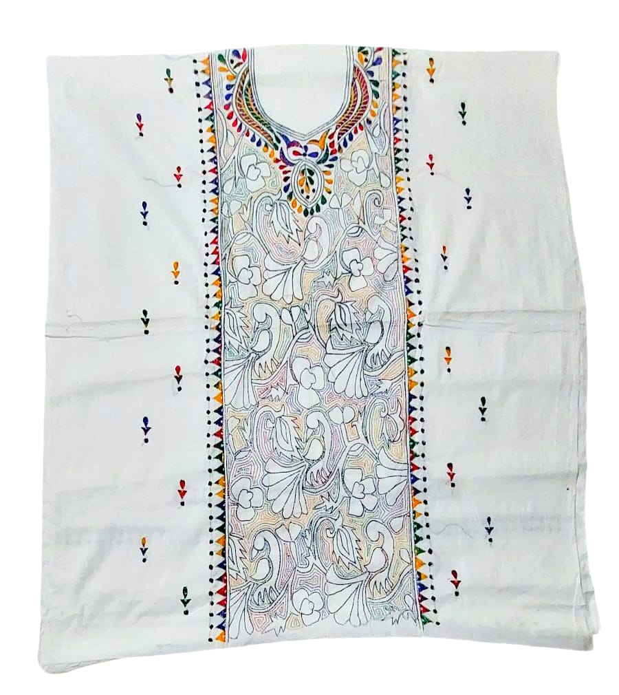 Purely Hand Embroidered Kantha Work Premium Pure Cotton Suit (3) Piece (Unstitched)
