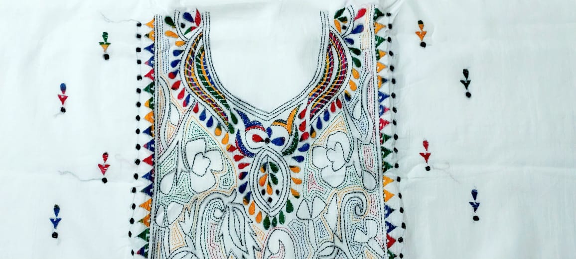 Purely Hand Embroidered Kantha Work Premium Pure Cotton Suit (3) Piece (Unstitched)