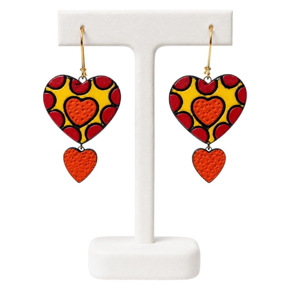 Lightweight Handcrafted Heart Shaped Terracotta Dangle Earrings (Geometric Pattern)