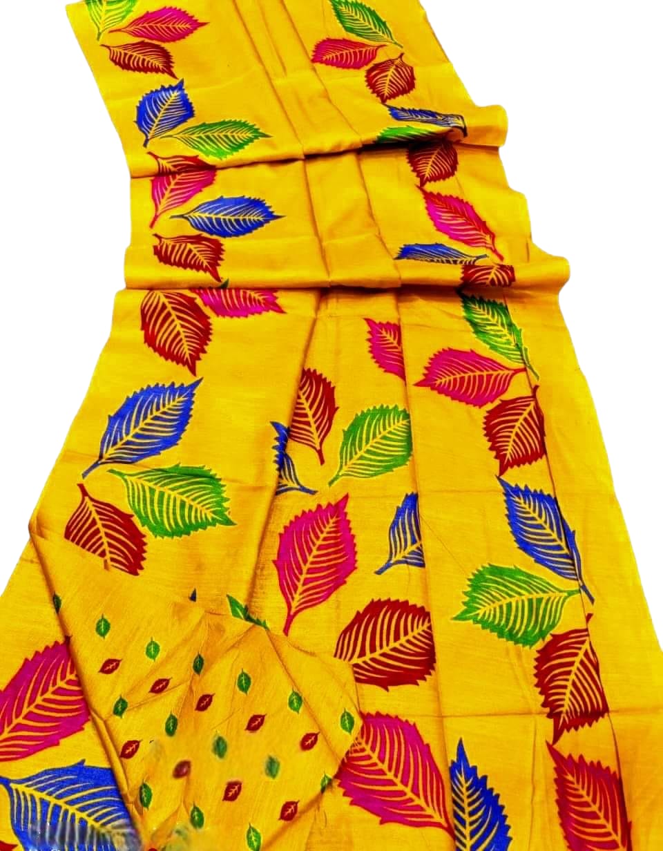 Fashweave Premium TUSSAR SILK floral Printed Saree with Running Blouse Piece  For Women & Girls