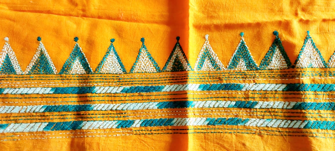 Handmade & Hand Kantha Stitched Embroidered Cotton Blouse Piece(Unstitched)