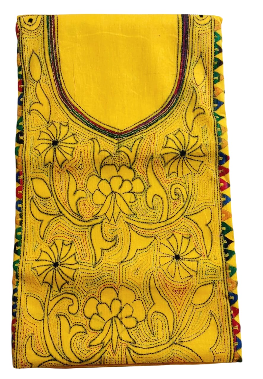 Purely Hand Embroidered Kantha Work Premium Pure Cotton Suit (3) Piece (Unstitched)