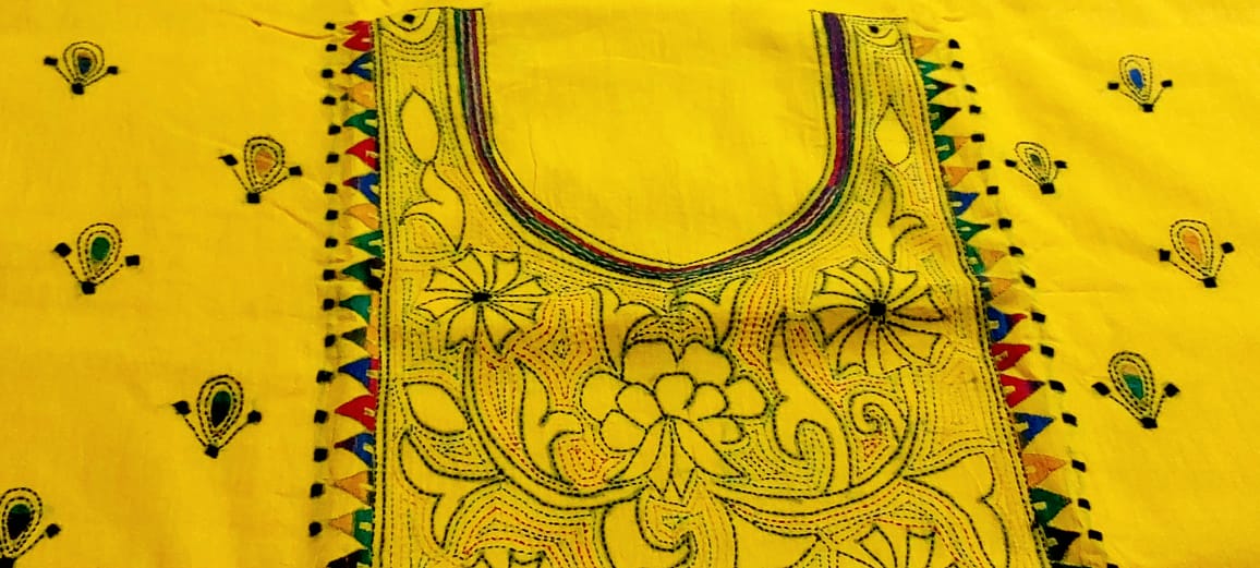 Purely Hand Embroidered Kantha Work Premium Pure Cotton Suit (3) Piece (Unstitched)
