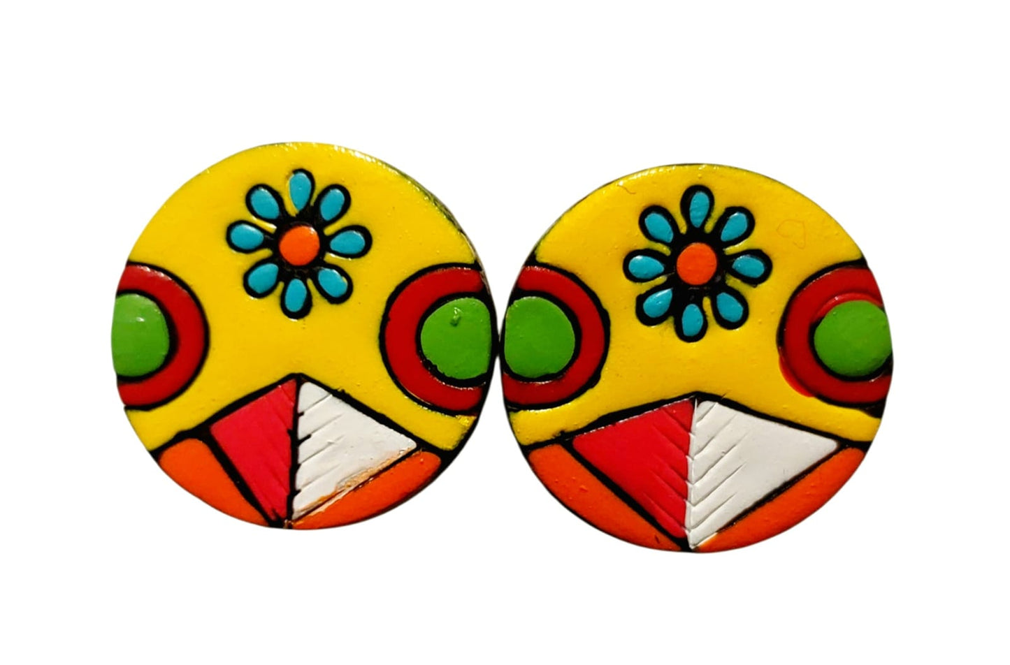 Purely Handmade Round Shaped Terracotta Stud Earrings