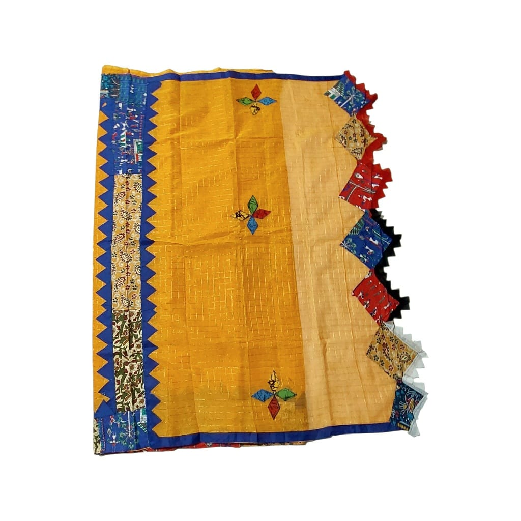 Pure Cotton Handmade Kalamkari Patchwork Saree
