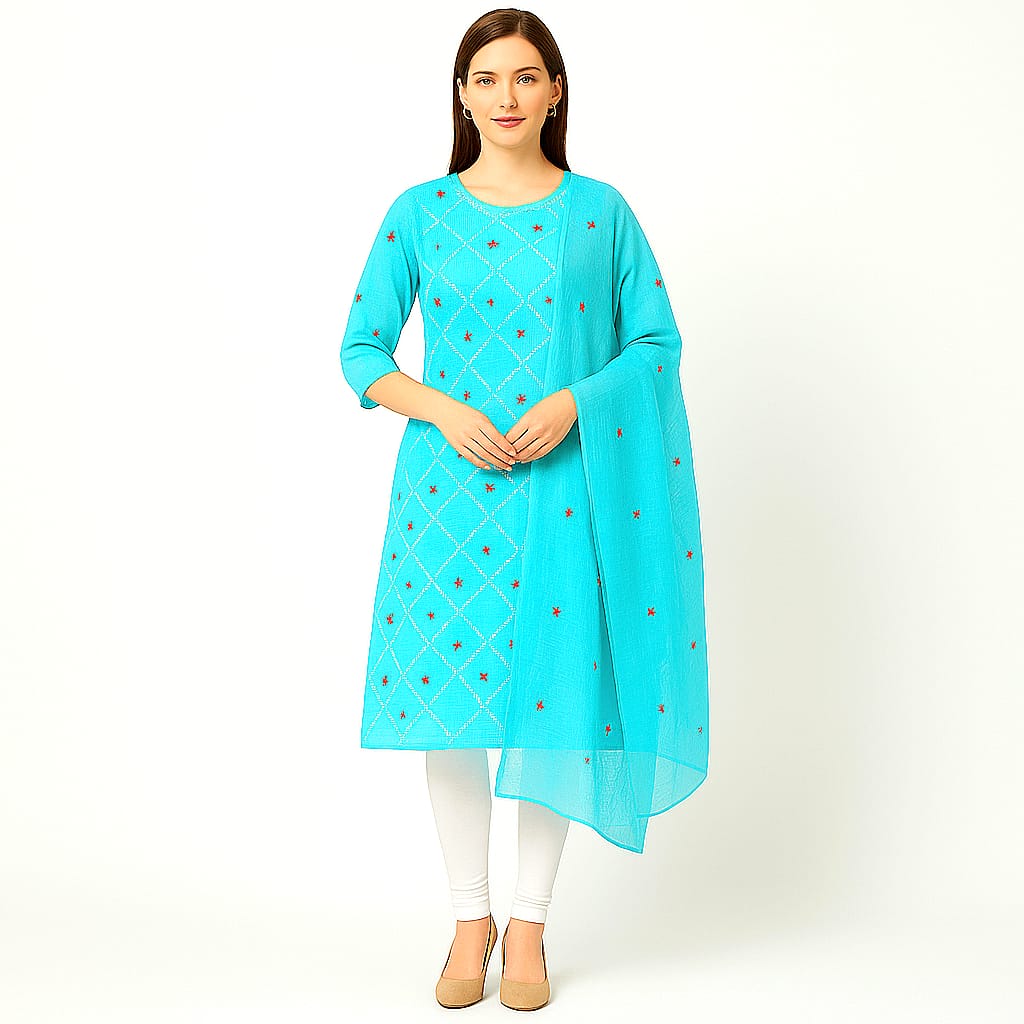 Kota Doria Embroidered 2 Pieces Suit Set