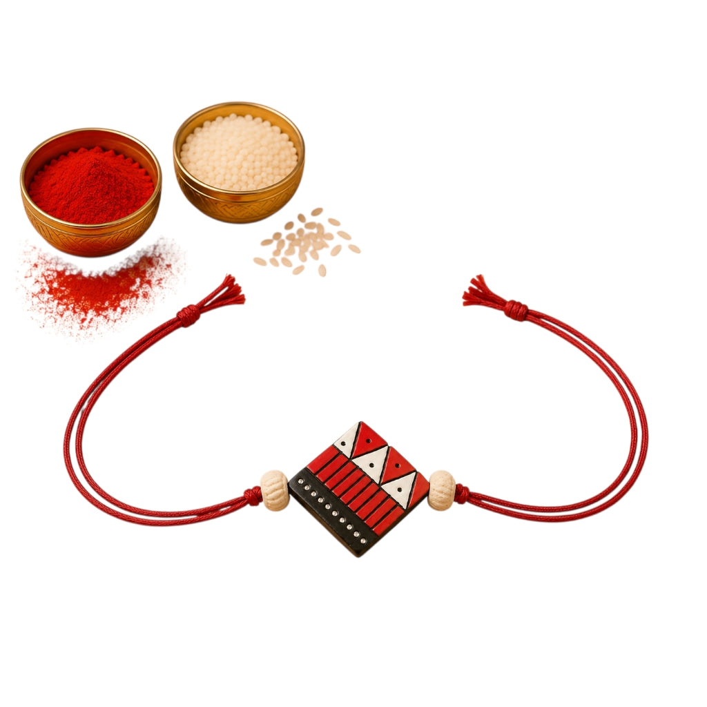 Purely Handmade & Handpainted Terracotta Rakhis for Brother