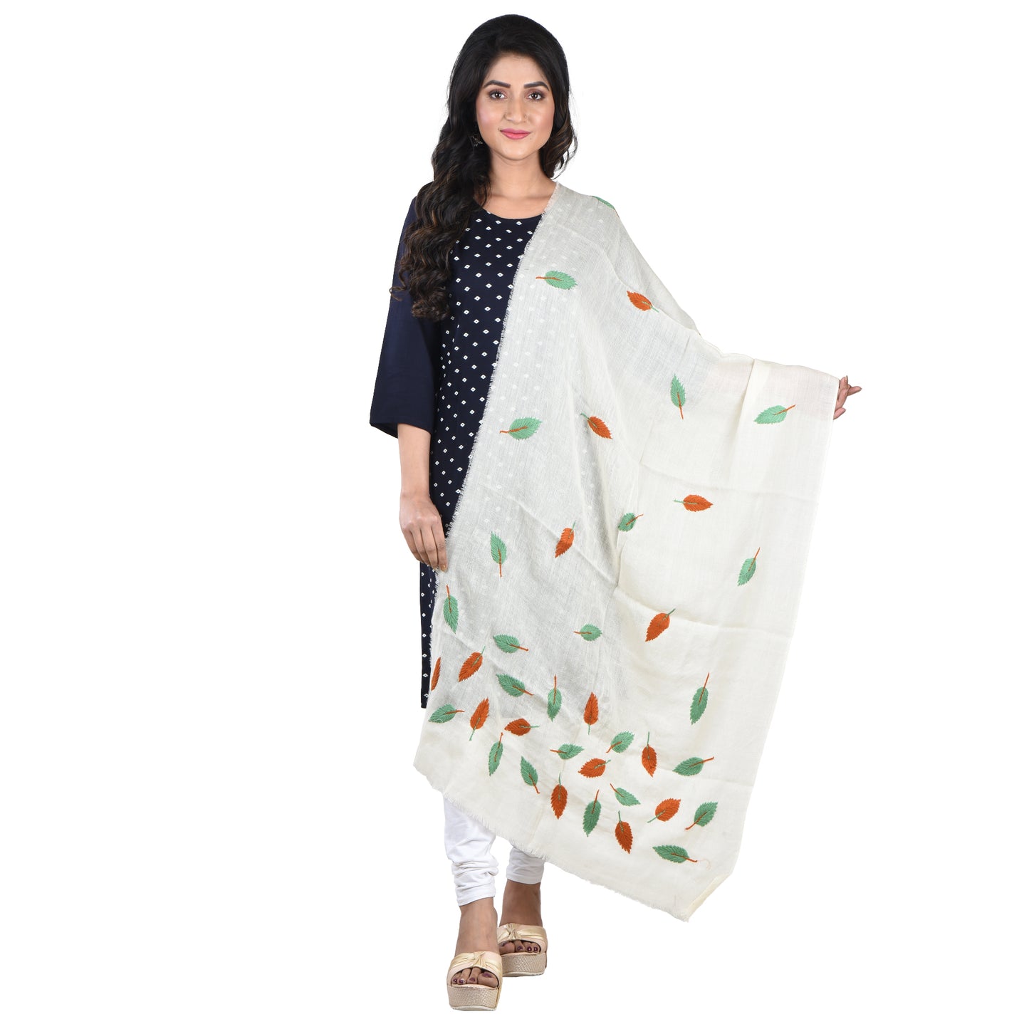 Purely Handloom Woolen Stole With Woolen Hand Embroidery