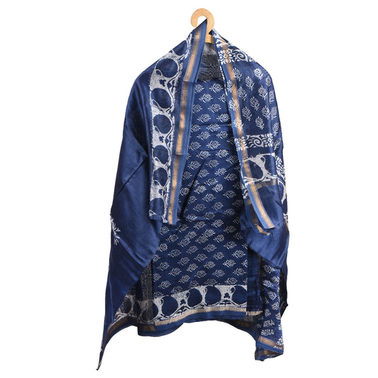 Purely Hand Block Printed Chanderi Silk By Cotton Suit Pieces For Women & Girls