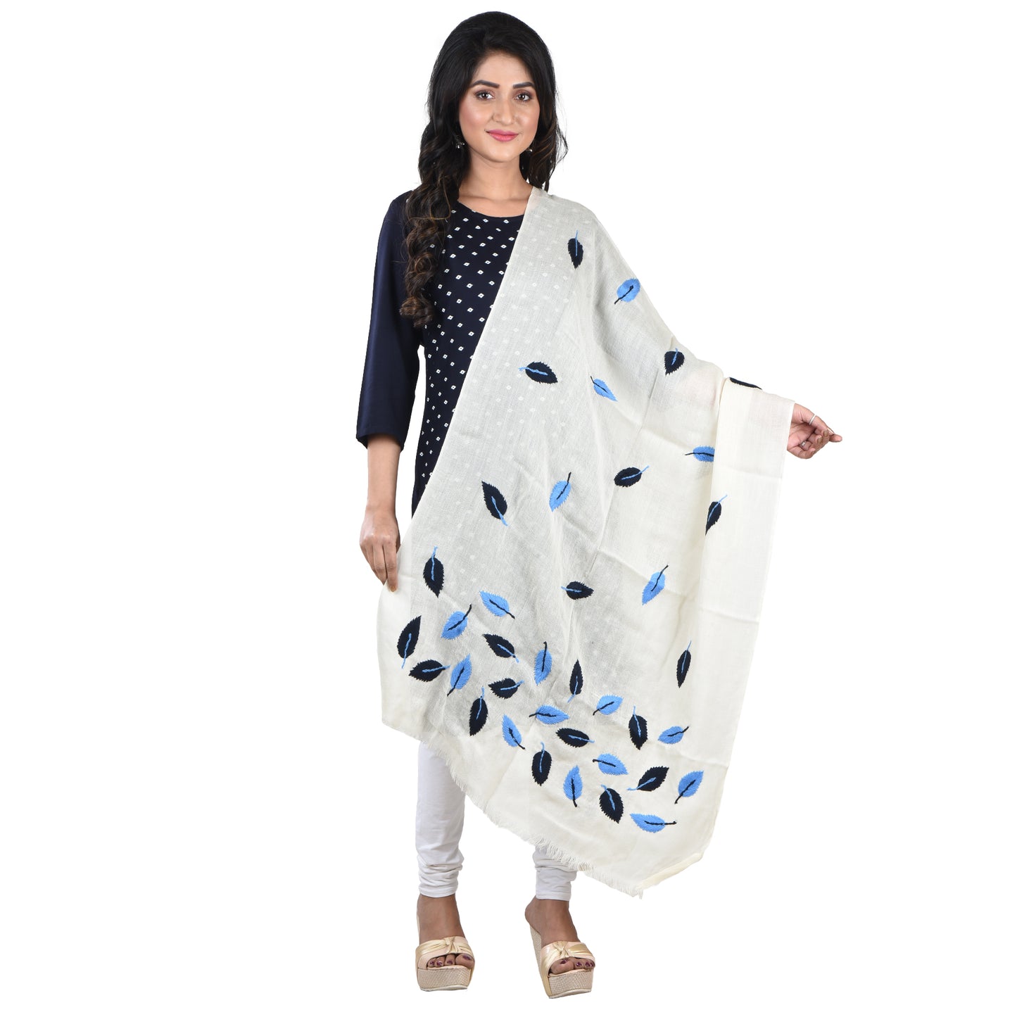 Purely Handloom Woolen Stole With Woolen Hand Embroidery