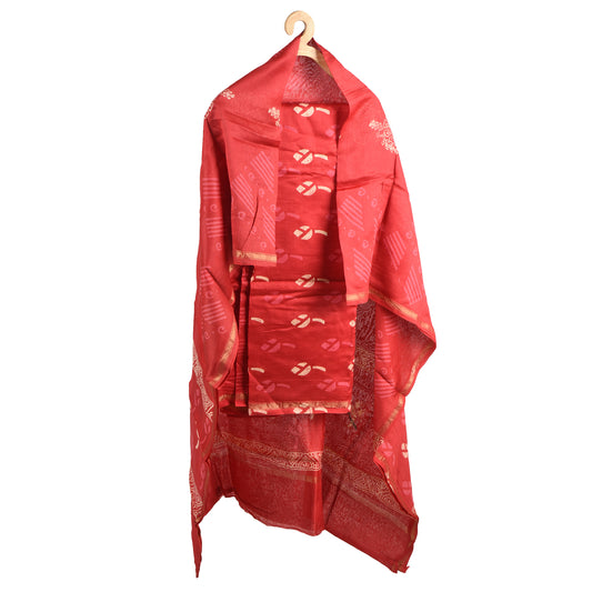 Purely Hand Block Printed Chanderi Silk By Cotton Suit Pieces For Women & Girls