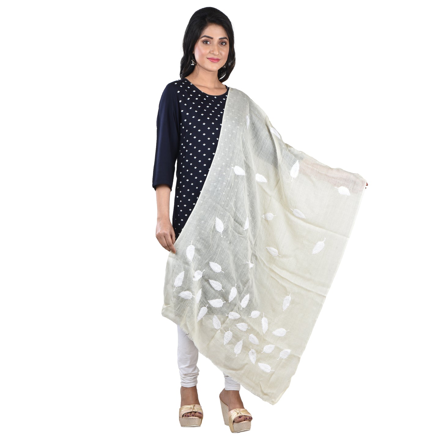 Purely Handloom Woolen Stole With Woolen Hand Embroidery